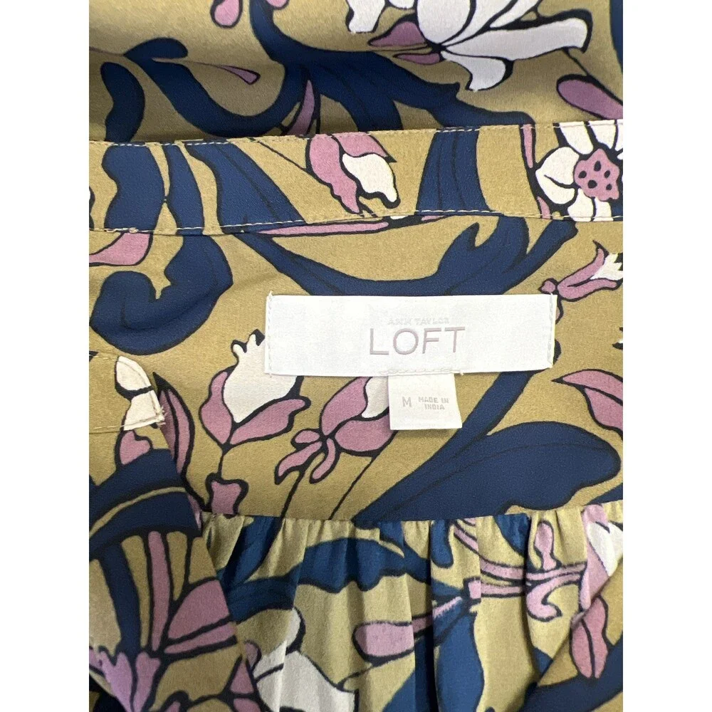 LOFT Women’s Olive Green Floral Long Sleeve Shirt Dress - M - Picture 3 of 4
